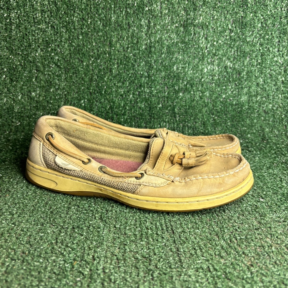 Sperry Top-Sider Angelfish Tassel Boat Shoe Leather Loafer Tan Beige Womens Sz 8